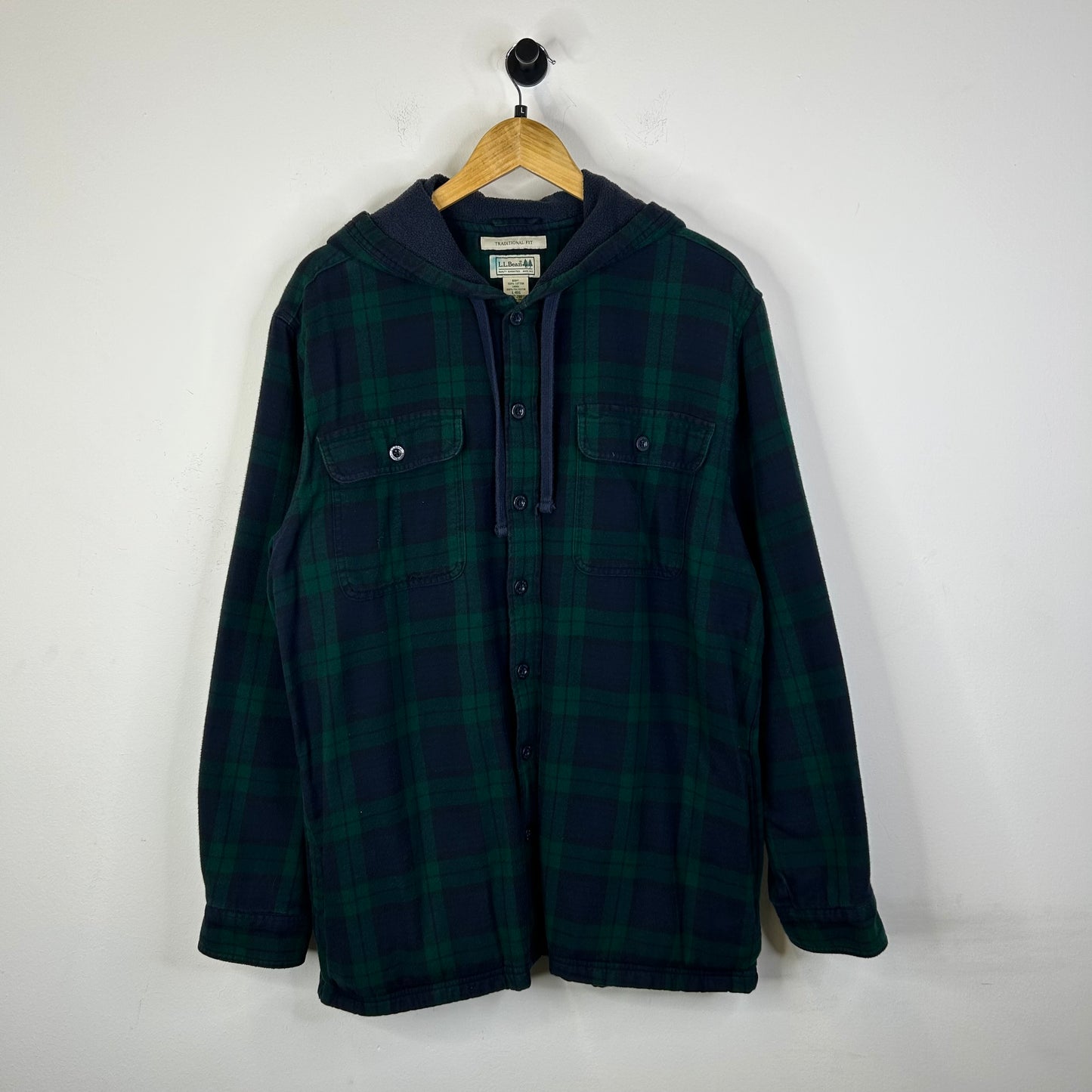 LL BEAN GREEN FLANNEL BUTTON UP