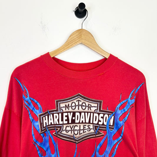 HARLEY DAVIDSON RED BLUE FLAME LONG SLEEVE
