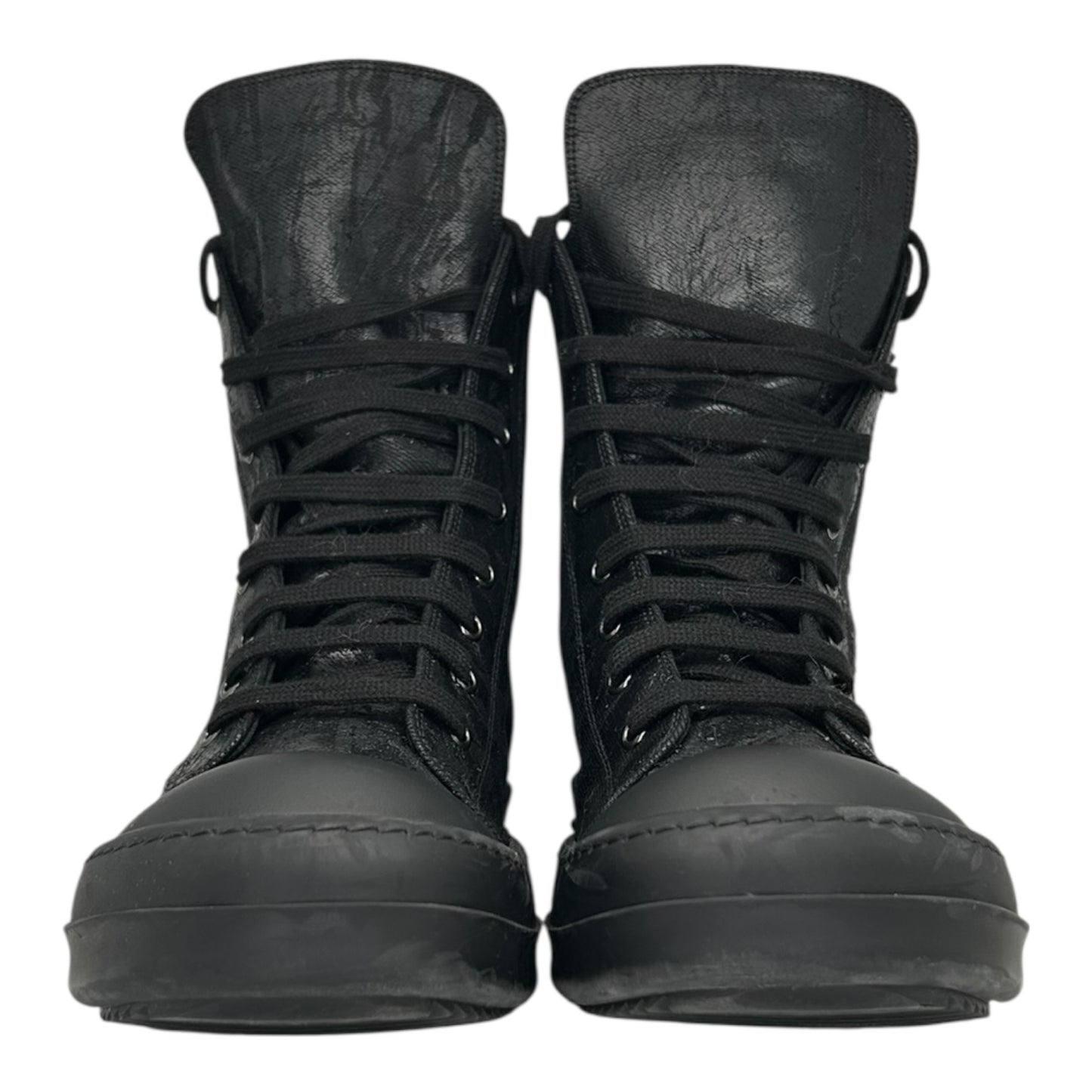 PREOWNED RICK OWENS DRKSHDW HIGH TOP BLACK HOLLYWOOD MEGACRUST DENIM