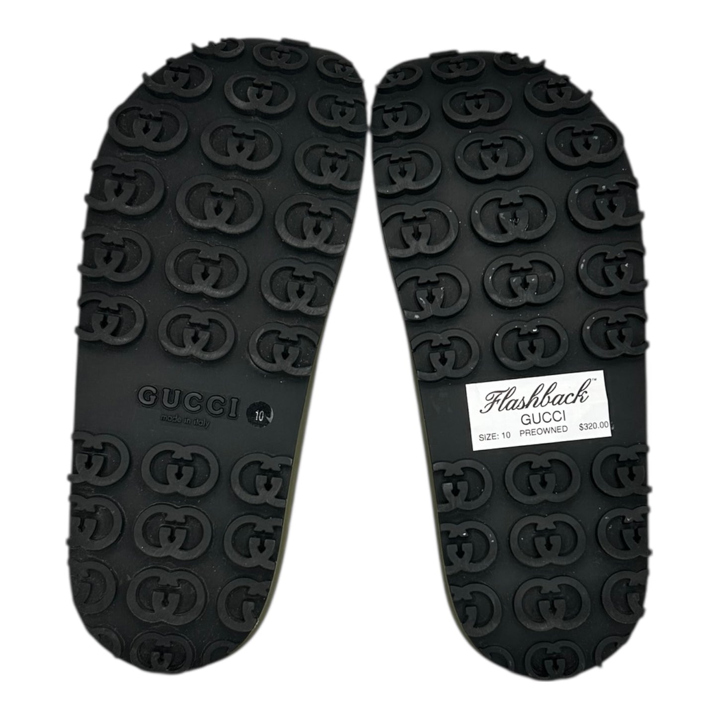 PREOWNED GUCCI INTERLOCKING G SLIDE DARK GREY KHAKI