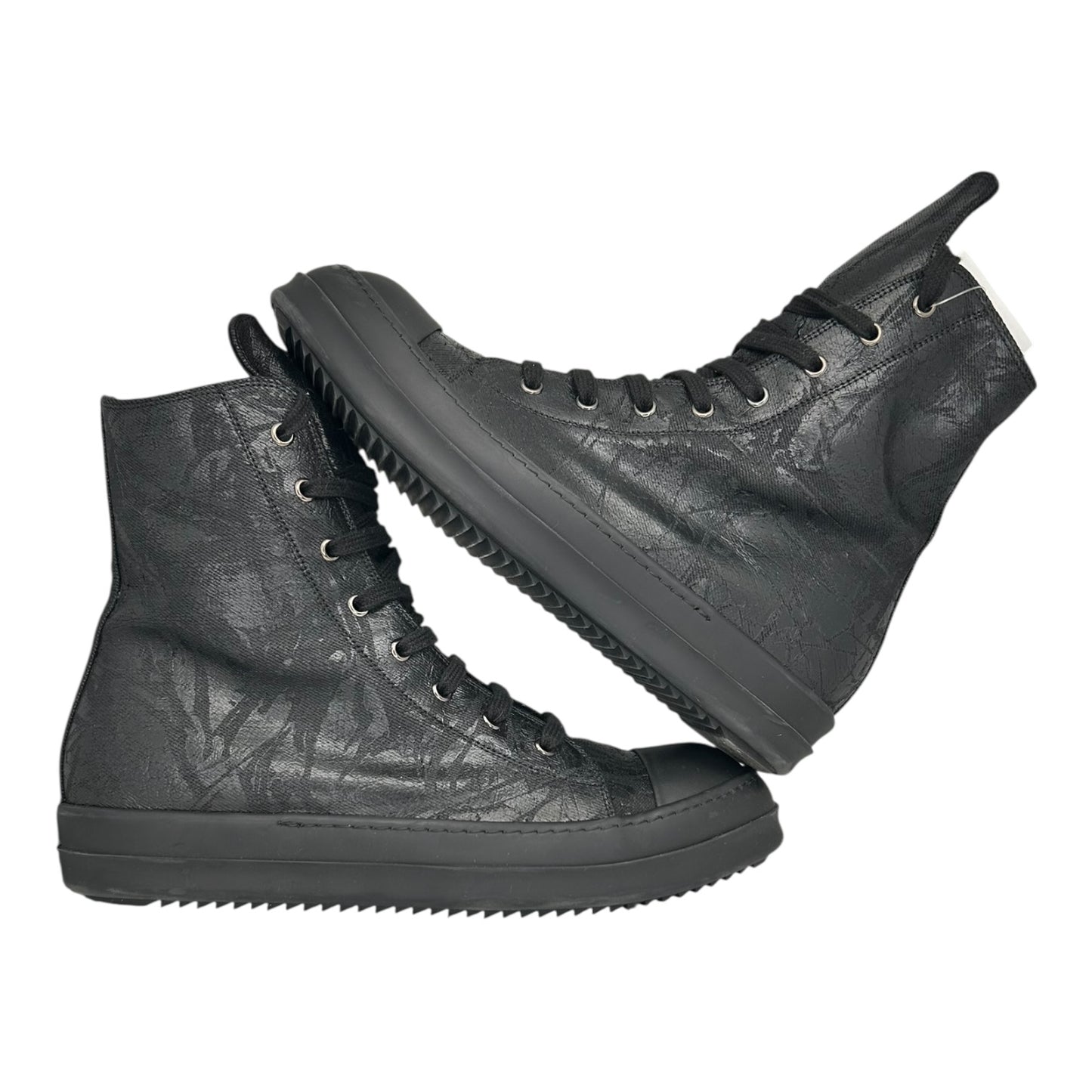 PREOWNED RICK OWENS DRKSHDW HIGH TOP BLACK HOLLYWOOD MEGACRUST DENIM
