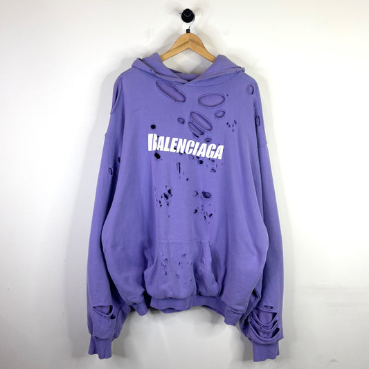 BALENCIAGA DOUBLE LAYERED DESTROYED LILAC HOODIE