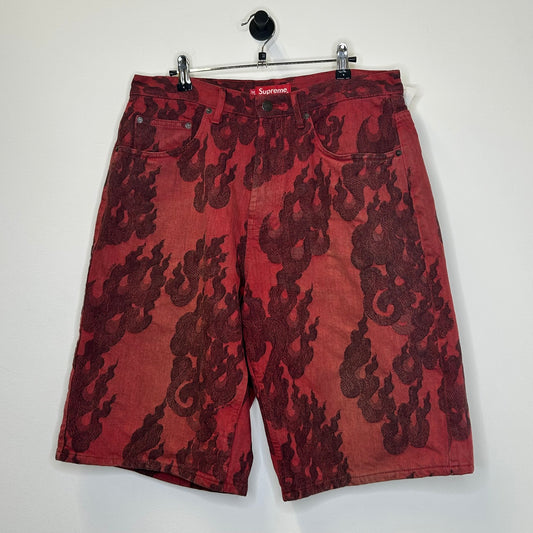 SUPREME FLAMES JACQUARD BAGGY DENIM SHORTS