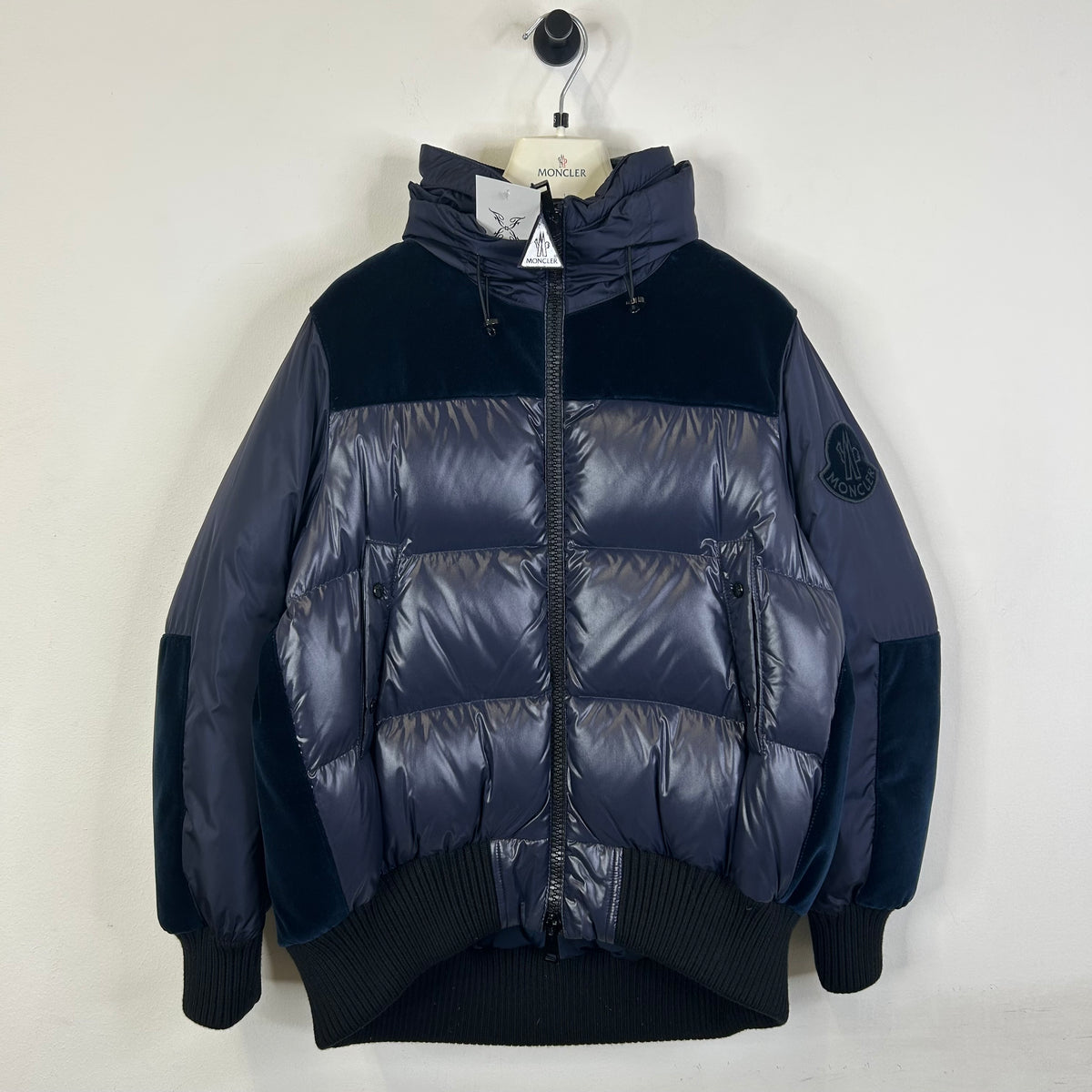 MONCLER VELVET PUFFER DOWN JACKET NAVY