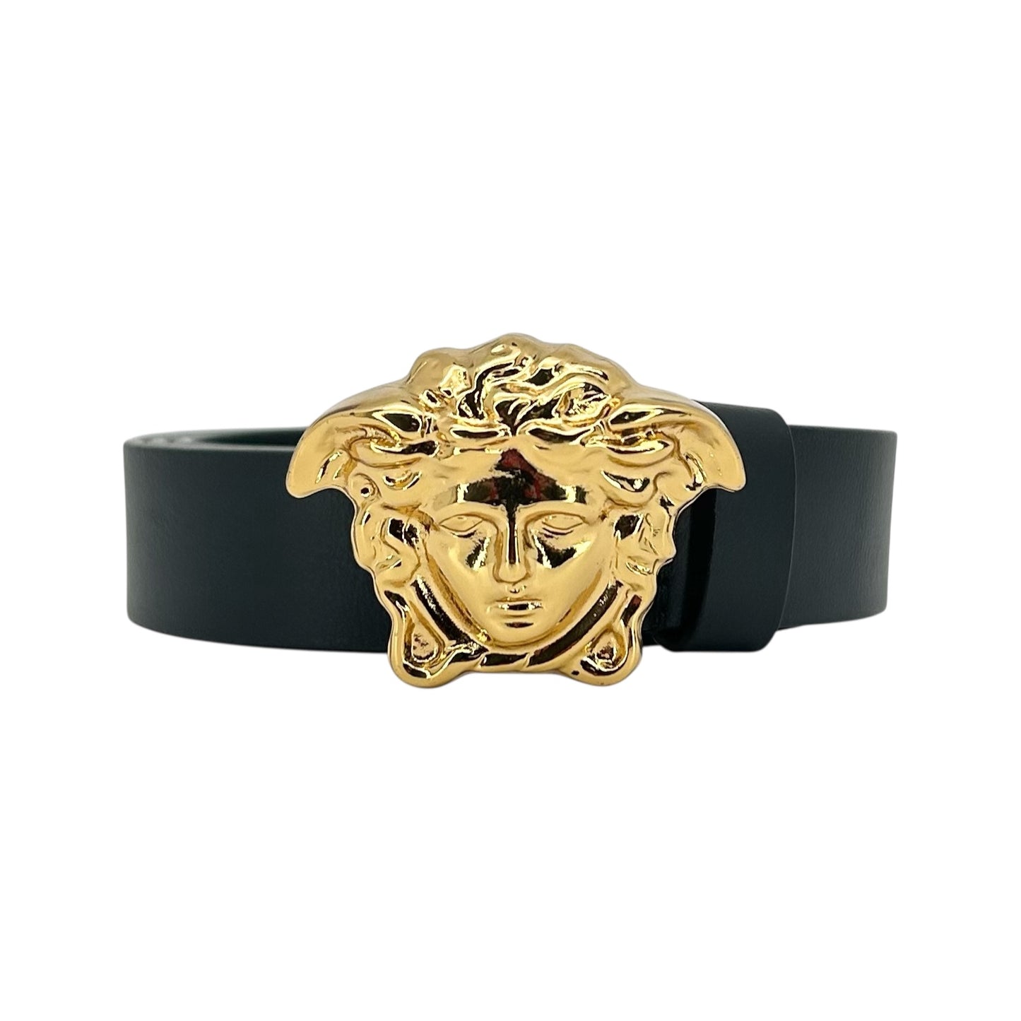VERSACE SMALL BLACK LEATHER GOLD MEDUSA BELT