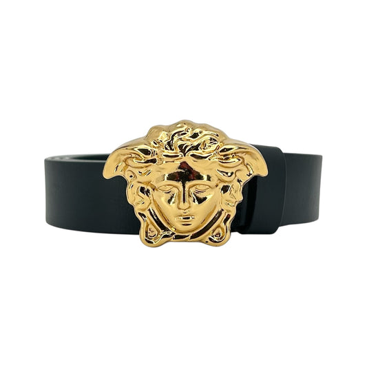 VERSACE SMALL BLACK LEATHER GOLD MEDUSA BELT