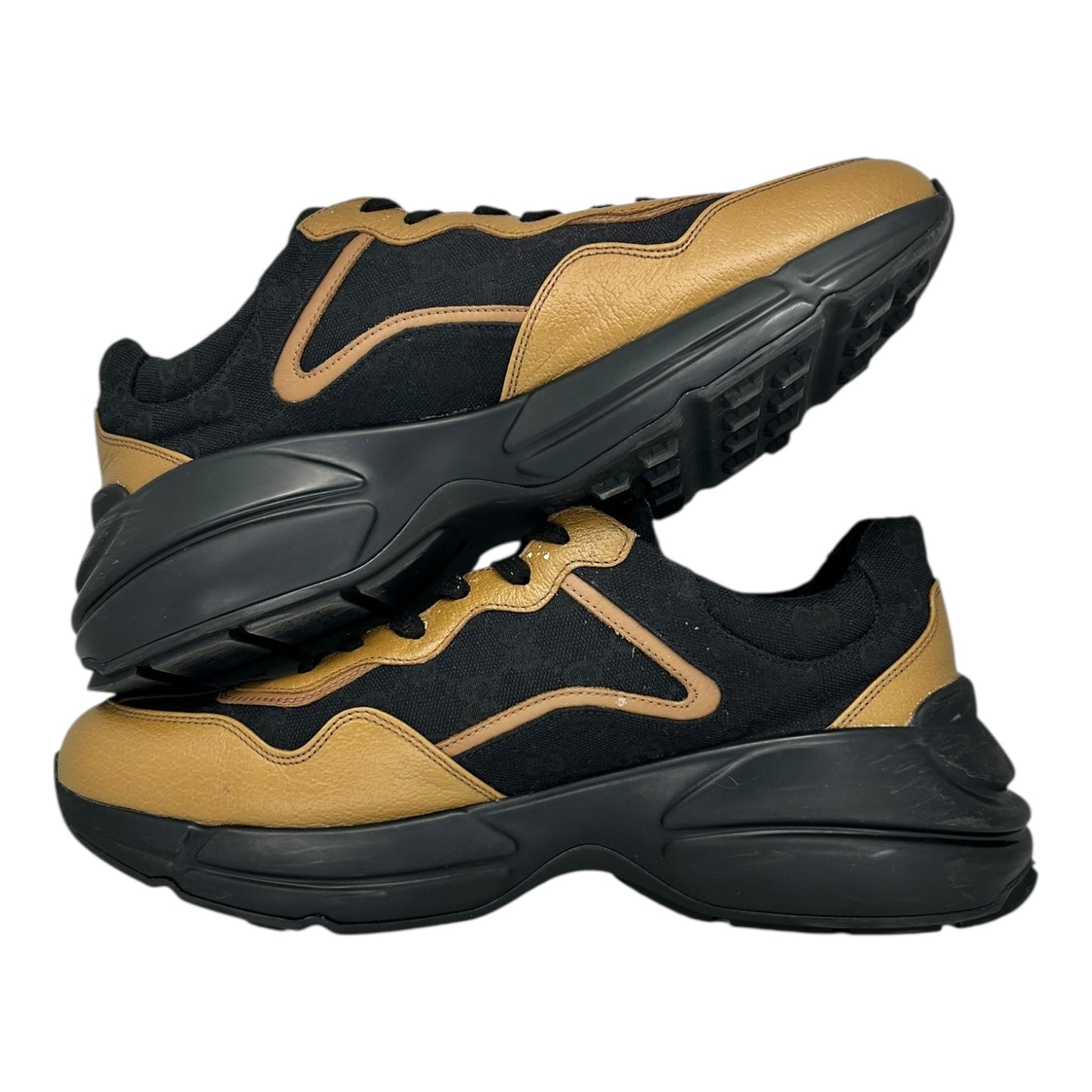 PREOWNED GUCCI RHYTON BLACK KHAKI LEATHER