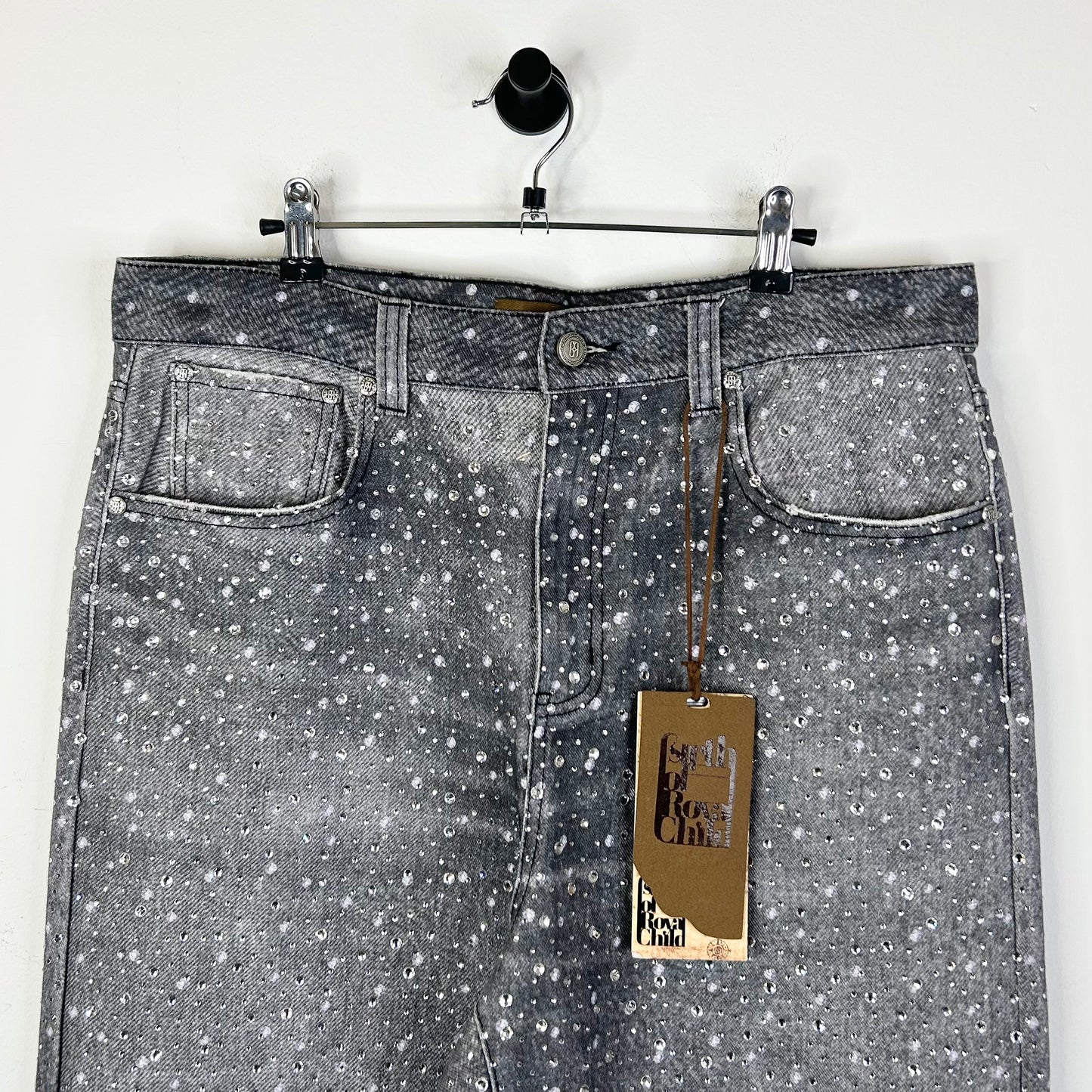 BIRTH OF A ROYAL CHILD RHINESTONE GREY DENIM