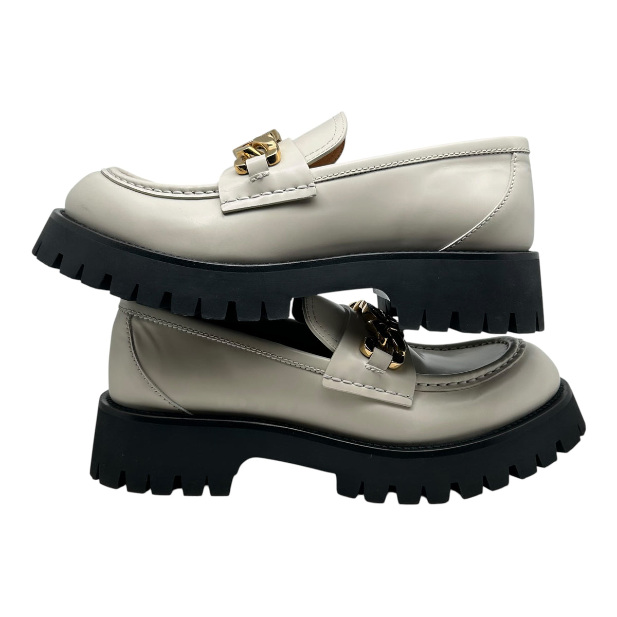 PREOWNED GUCCI JEANNE INTERLOCKING CHUNKY LOAFERS WHITE GOLD LEATHER MAXI GG