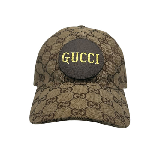 GUCCI GG CANVAS BROWN/TAN CIRCLE PATCH BASEBALL HAT