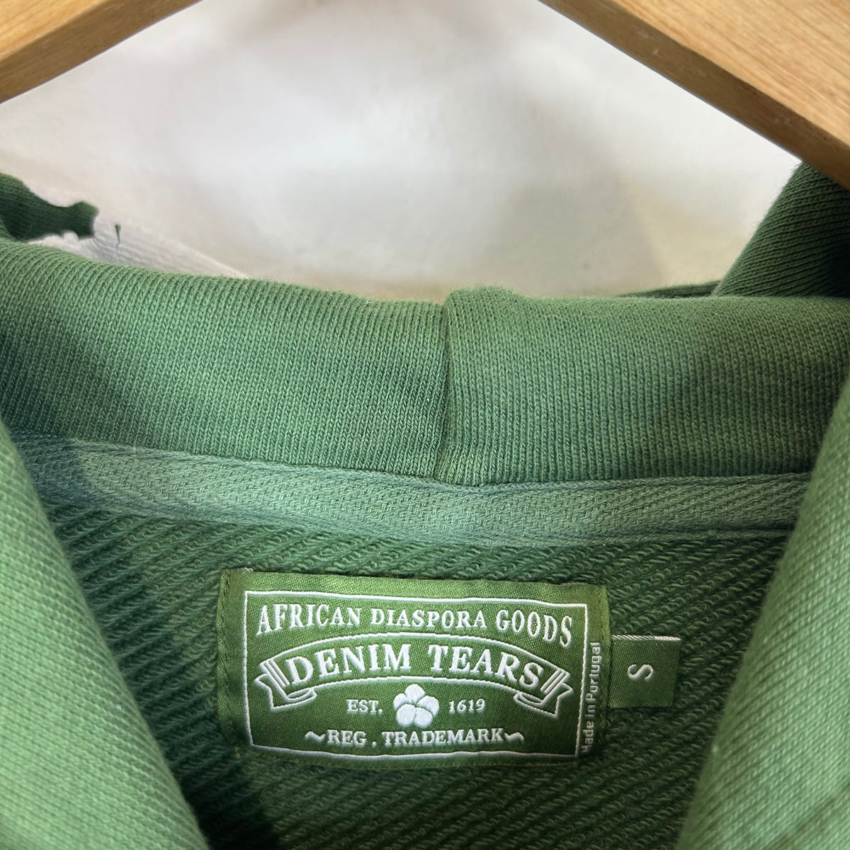 GREEN DENIM TEARS COTTON HOODIE