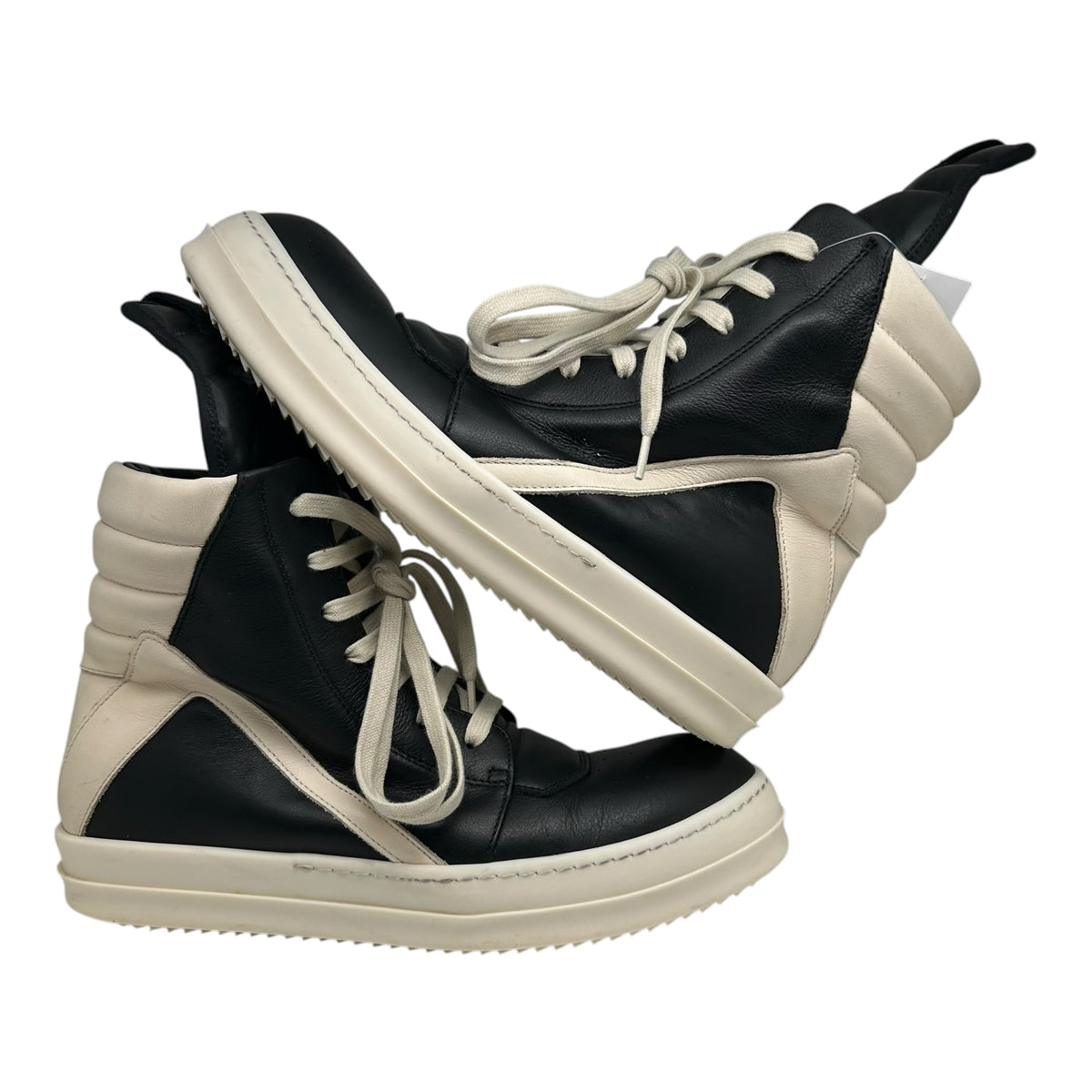 PREOWNED RICK OWENS GEOBASKET BLACK MILK