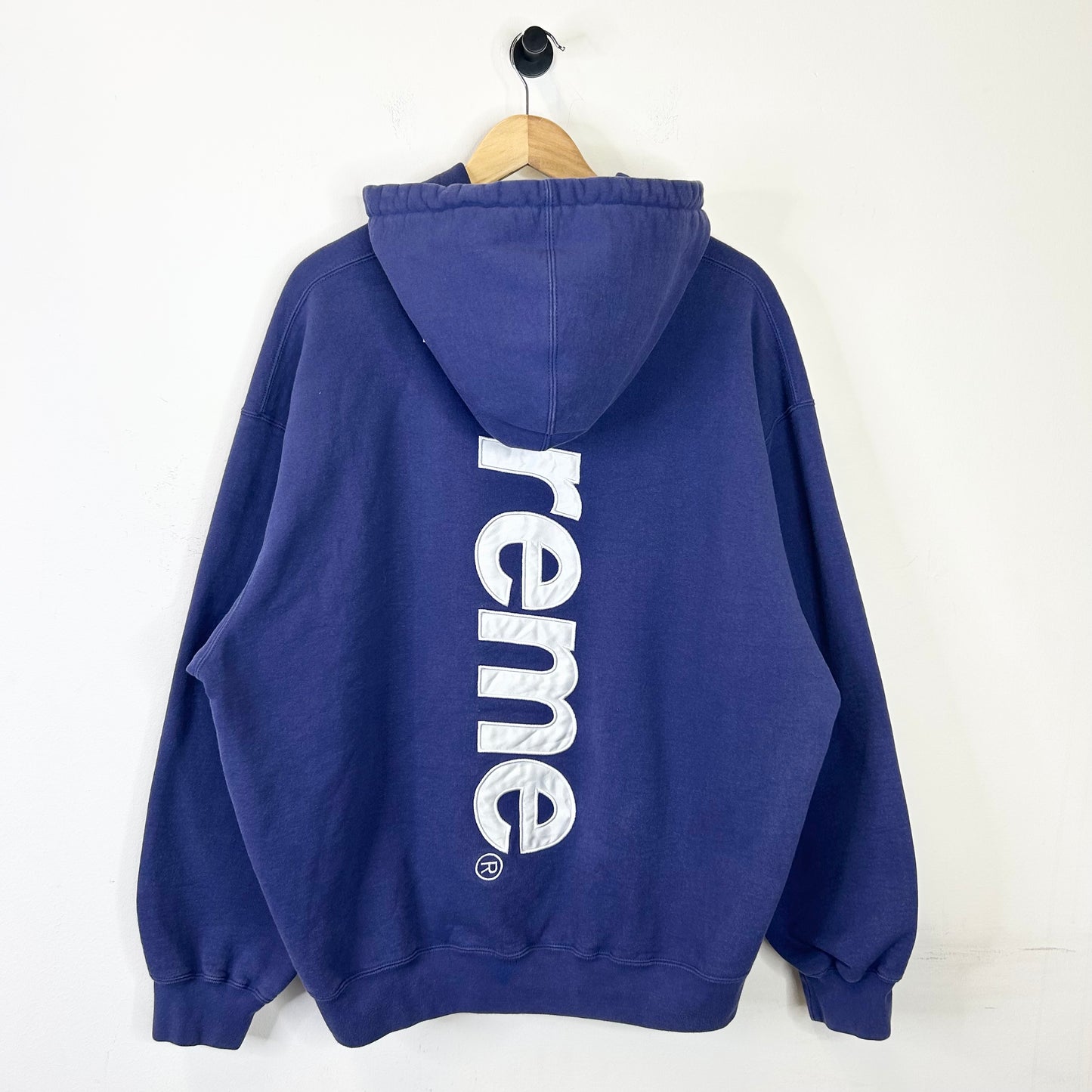 SUPREME BLUE SATIN APPLIQUE HOODIE