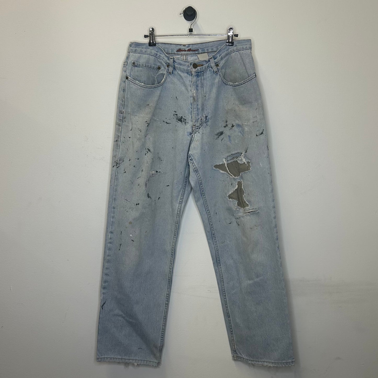 PREOWNED EDDIE BAUER LIGHT DENIM PAINT NAVY BLUE SPLAT 33x32