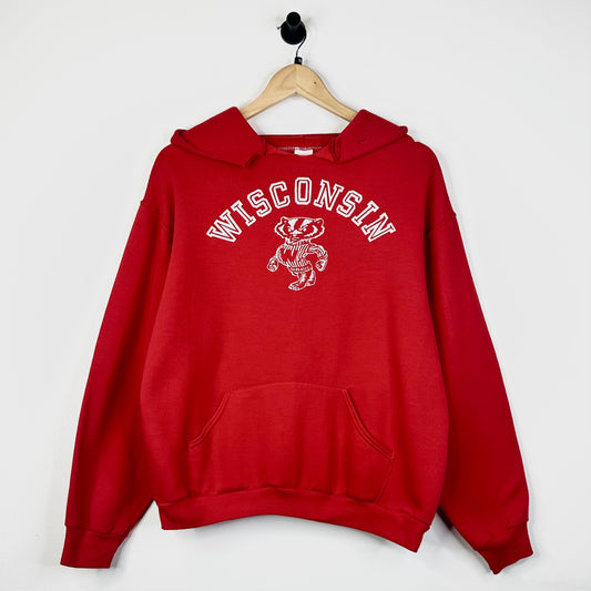 WISCONSIN BADGERS DISTRESSED NECK HOODIE