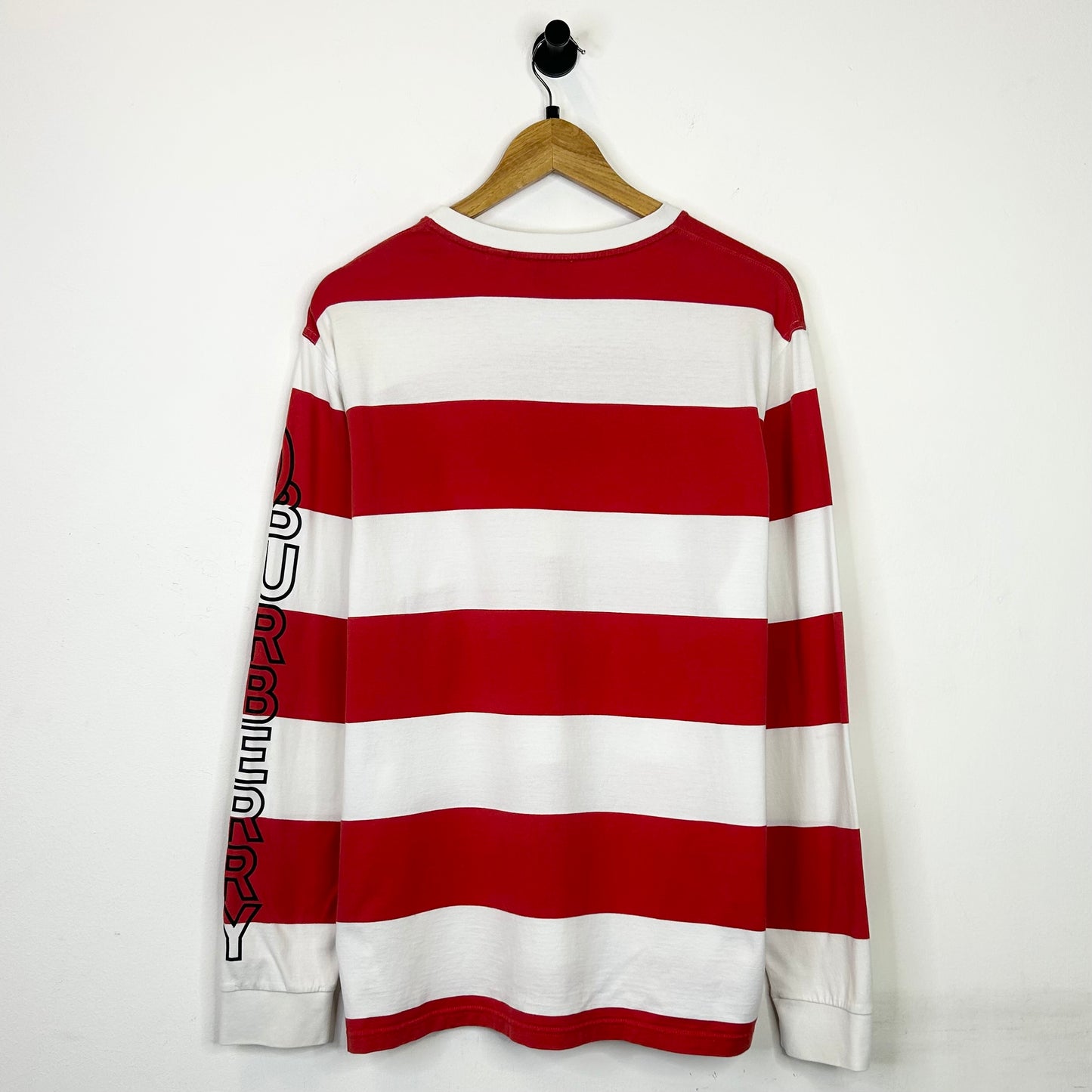 BURBERRY RED WHITE STRIPED SPELLOUT LONGSLEEVE