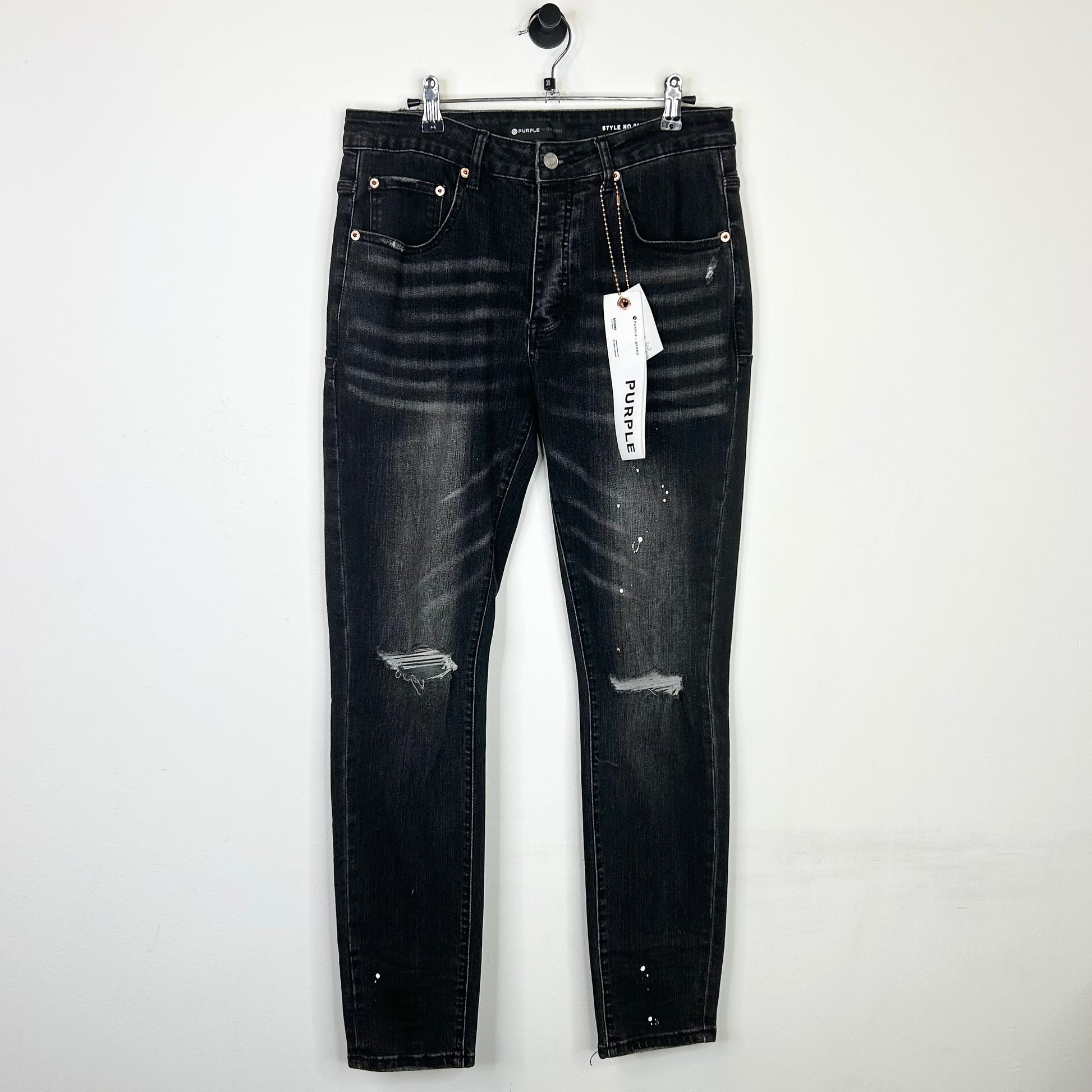PURPLE SKINNY RIPPED WHITE PAINT SPLATTER BLACK JEANS