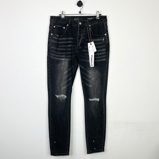 PURPLE SKINNY RIPPED WHITE PAINT SPLATTER BLACK JEANS