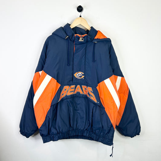 STARTER CHICAGO BEARS QUARTER ZIP HOODED PUFFER JACKET