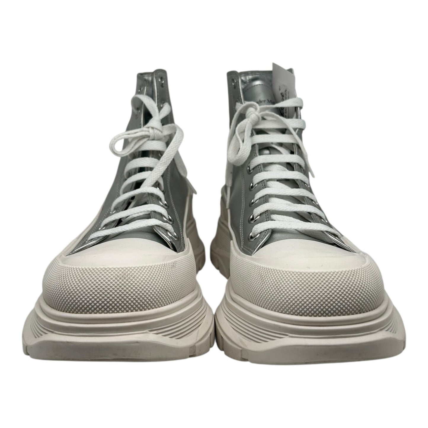 PRE OWNED ALEXANDER MCQUEEN TREAD HIGH SILVER BOOT