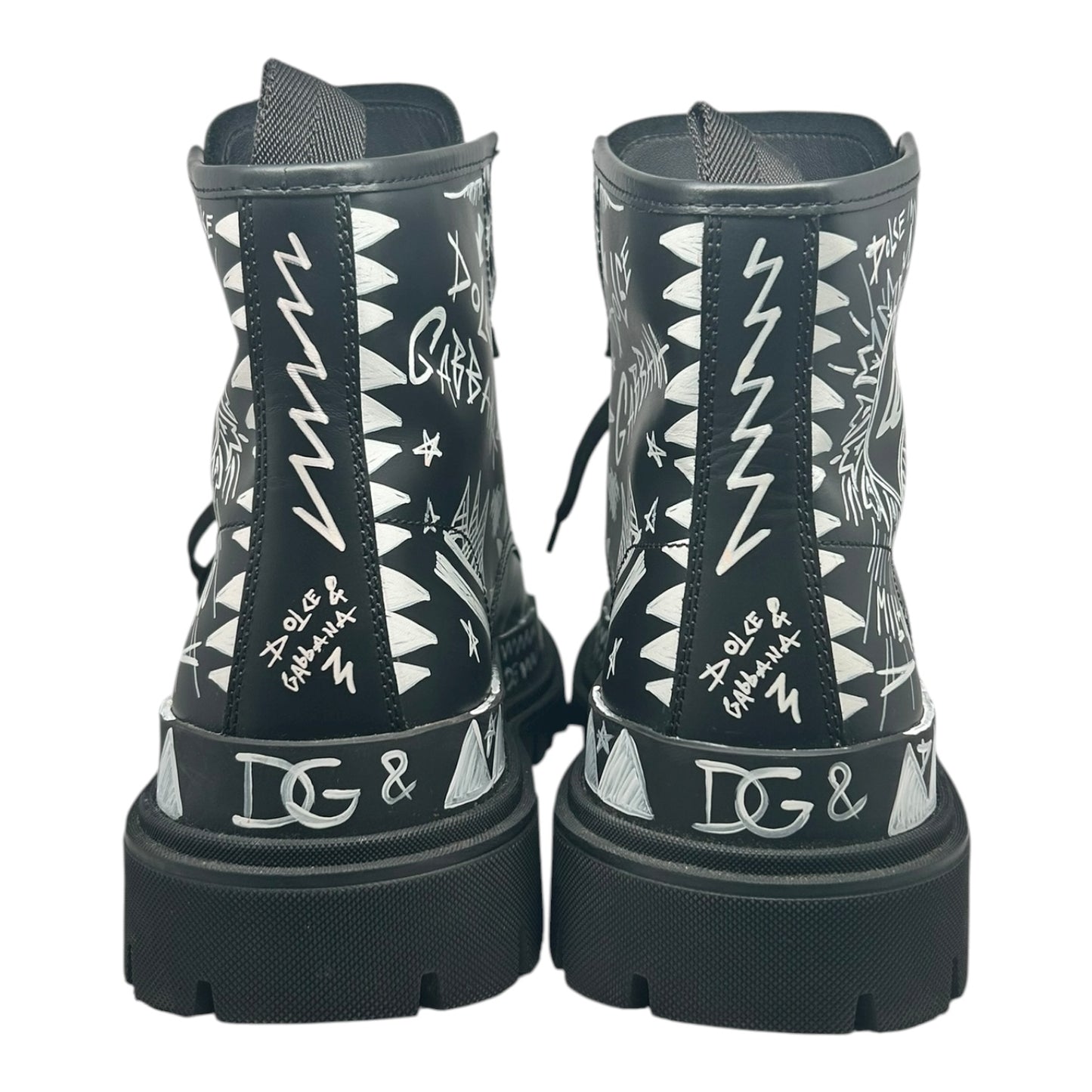 PREOWNED DOLCE AND GABBANA LEATHER PRINTED COMBAT BOOTS