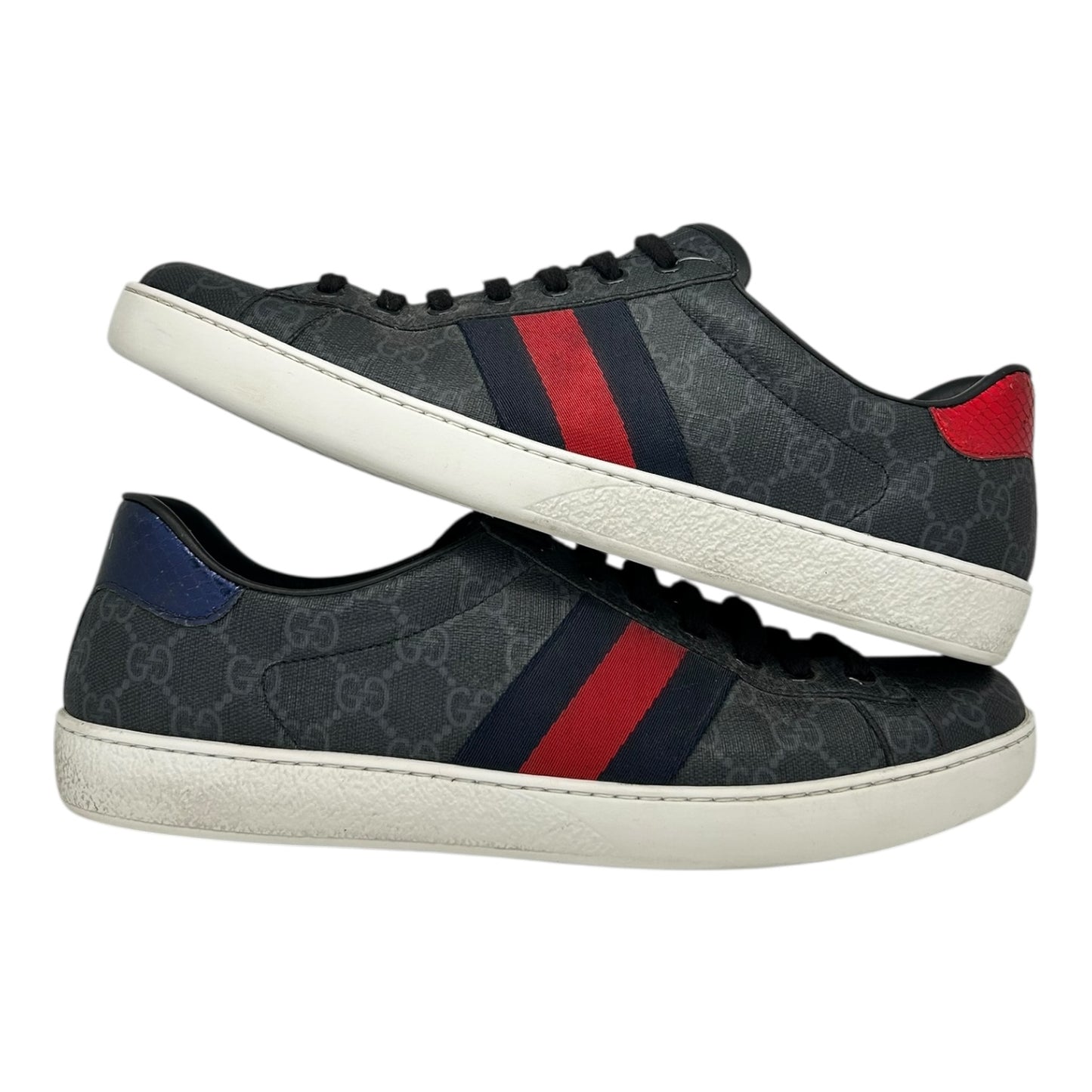 PREOWNED GUCCI ACE GG BLACK STRIPE LOWTOP