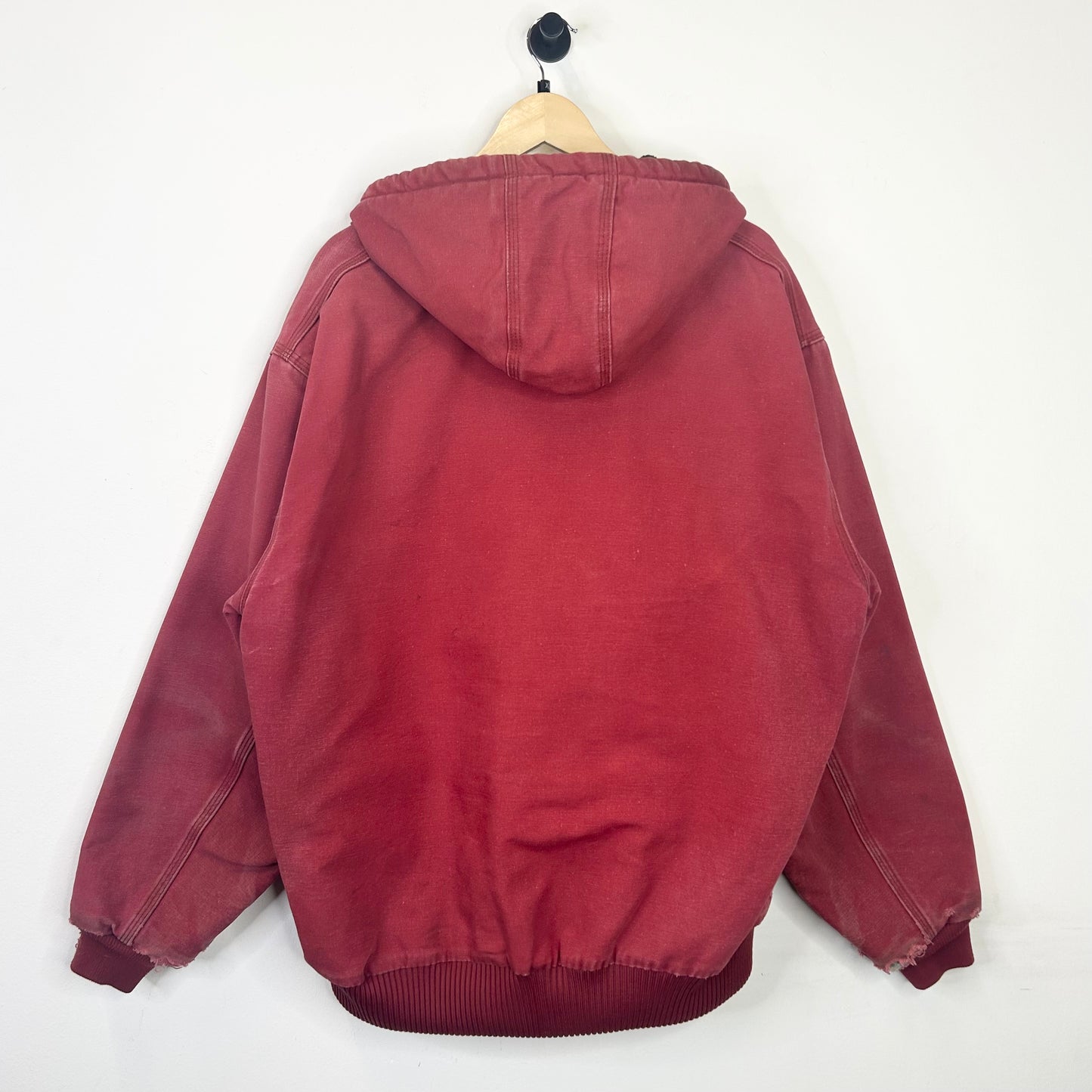 CARHARTT RED FADED AND DISTRESSED HOODED JACKET