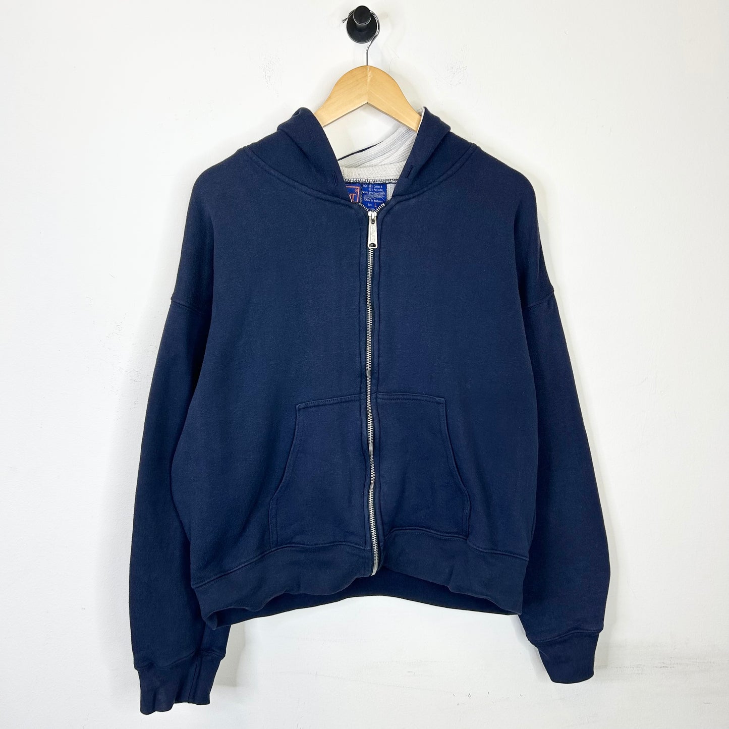 NAVY BLUE THERMAL LINED BLANK ZIP UP HOODIE