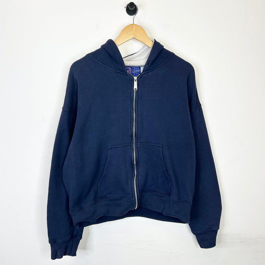 NAVY BLUE THERMAL LINED BLANK ZIP UP HOODIE