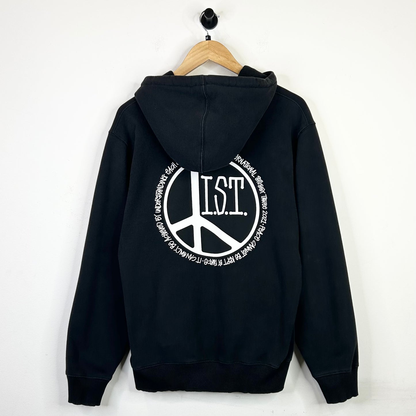 PREOWNED STUSSY HOODIE I.S.T INTERNATIONAL STUSSY TRIBE BLACK