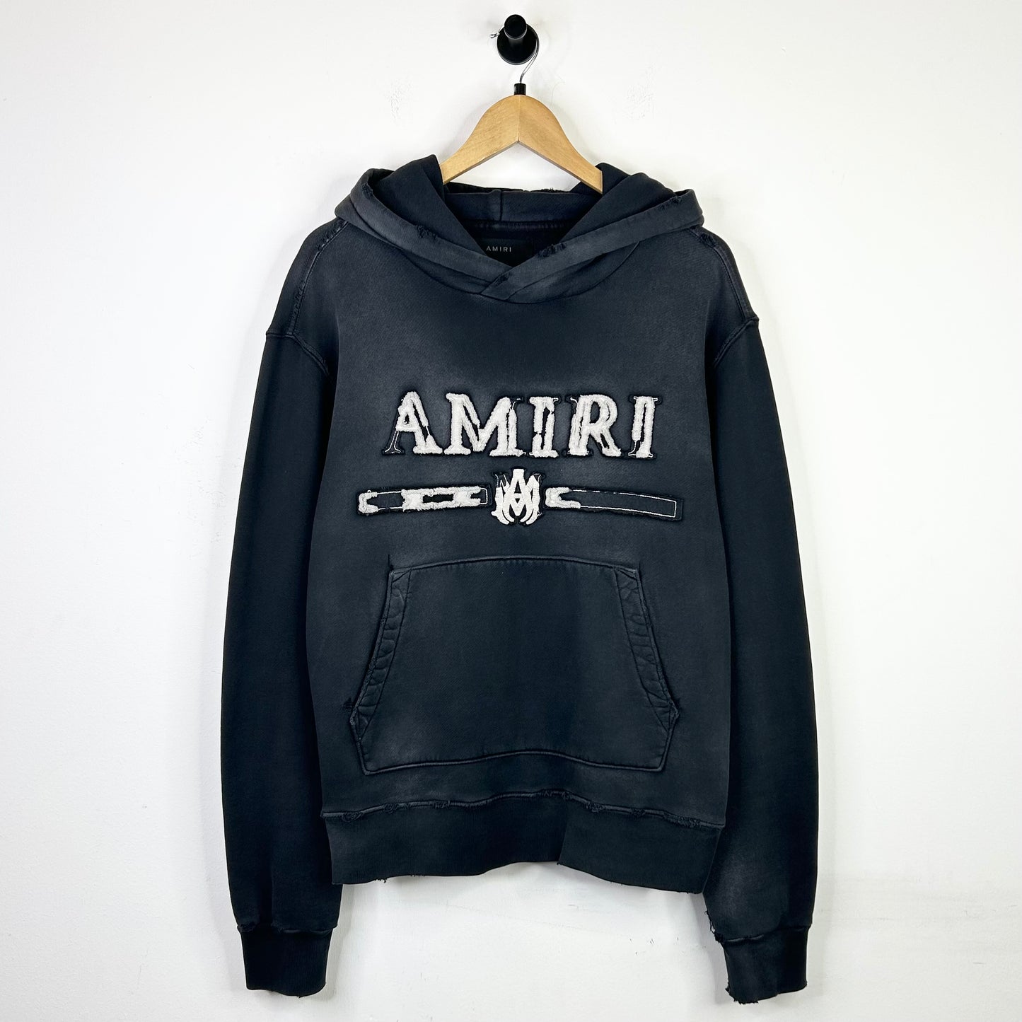 AMIRI DISTRESSED BLACK LOGO HOODIE