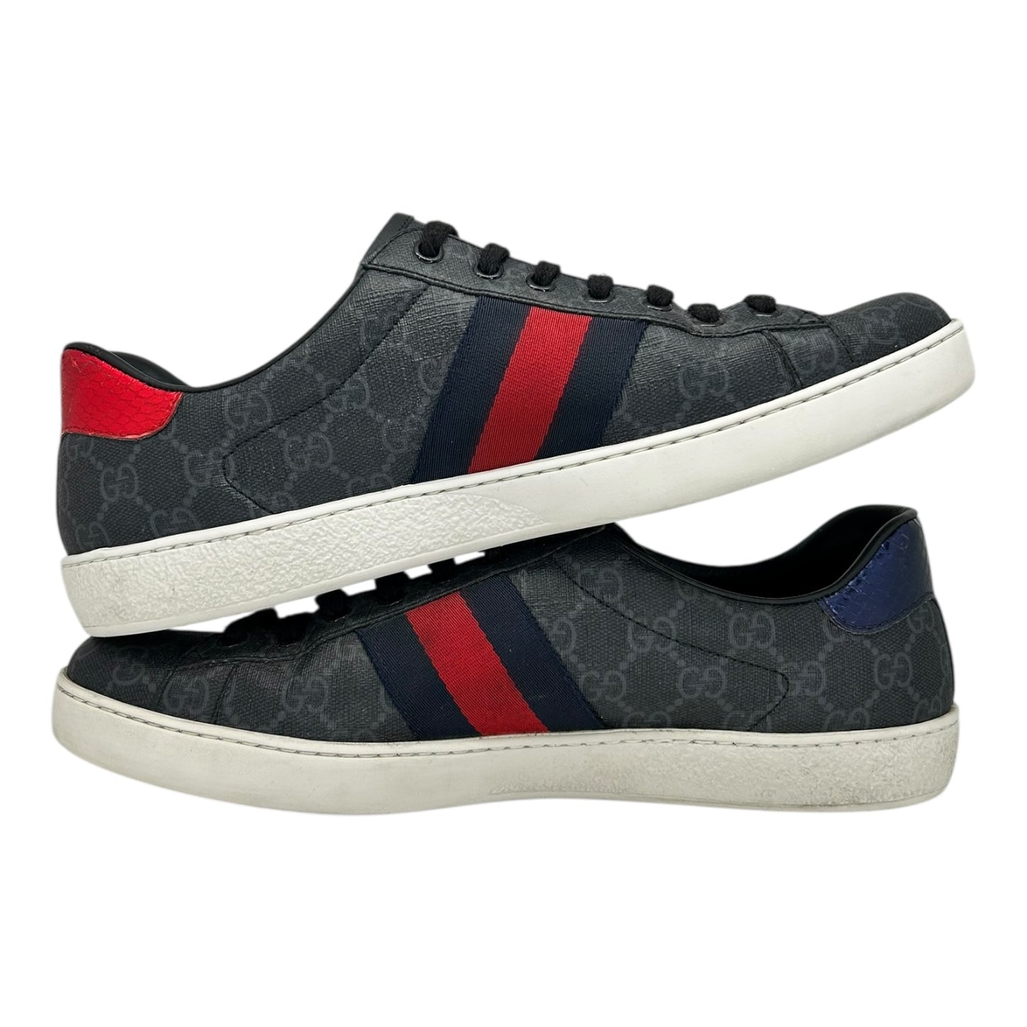 PREOWNED GUCCI ACE GG BLACK STRIPE LOWTOP