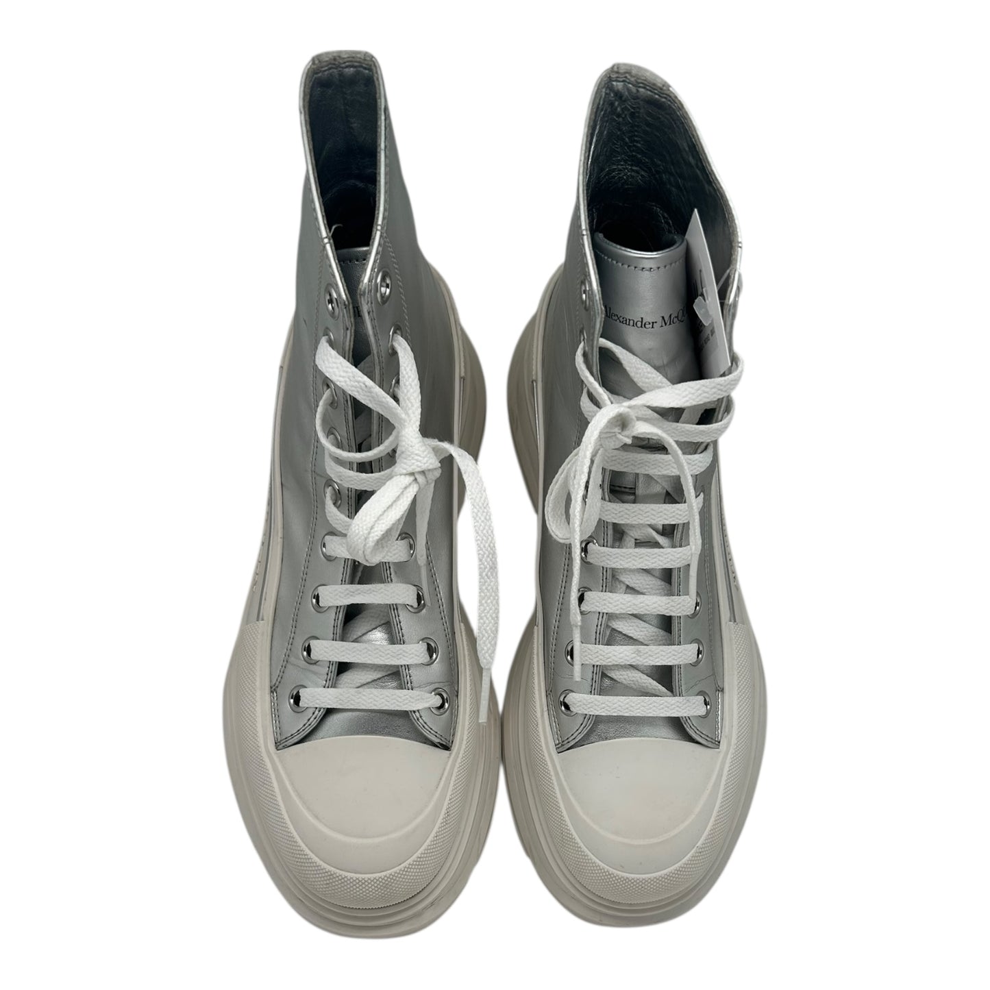 PRE OWNED ALEXANDER MCQUEEN TREAD HIGH SILVER BOOT