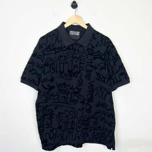 VERSACE BLACK GRAFFITI PRINT POLO