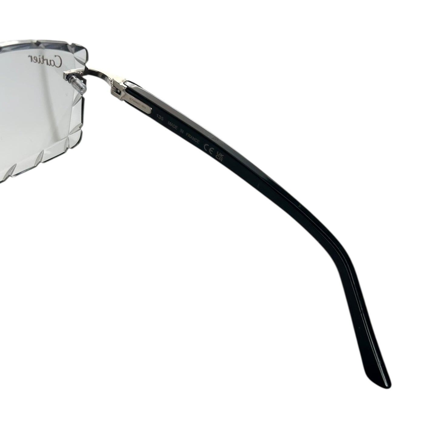 CARTIER BLACK SILVER FRAME DIAMOND CUT LENS