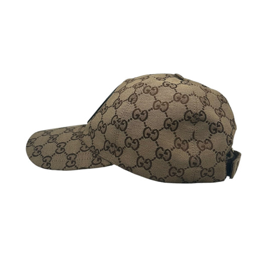 GUCCI GG CANVAS BROWN/TAN CIRCLE PATCH BASEBALL HAT