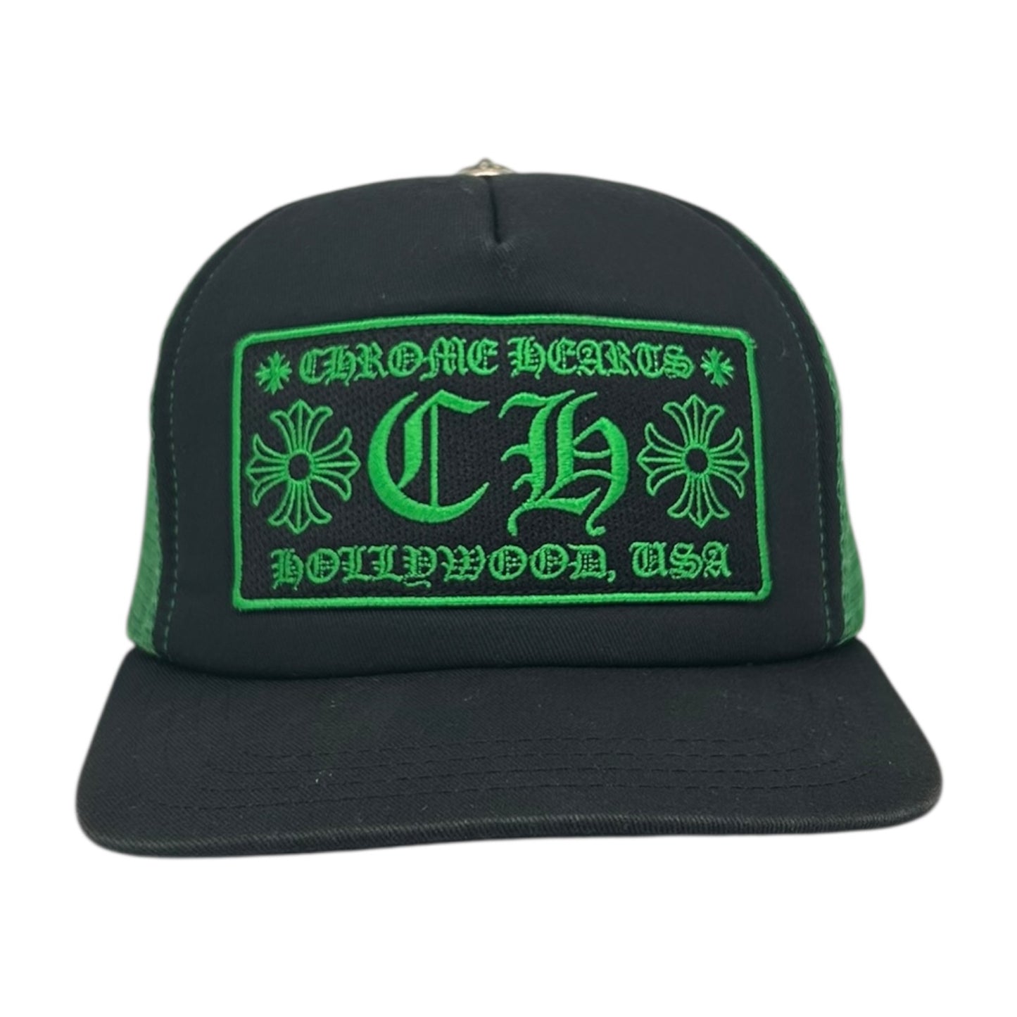CHROME HEARTS BLACK/GREEN HOLLYWOOD TRUCKER HAT