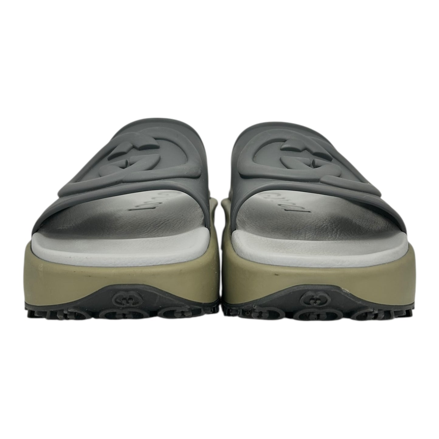 PREOWNED GUCCI INTERLOCKING G SLIDE DARK GREY KHAKI