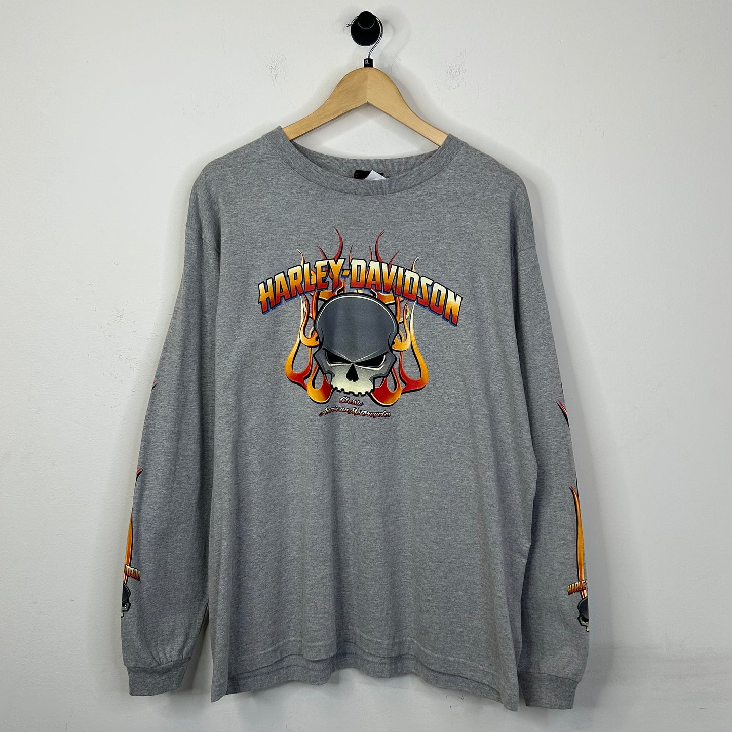 2004 HARLEY DAVIDSON ROUTE 43 SKULL FLAME SLEEVE TEE