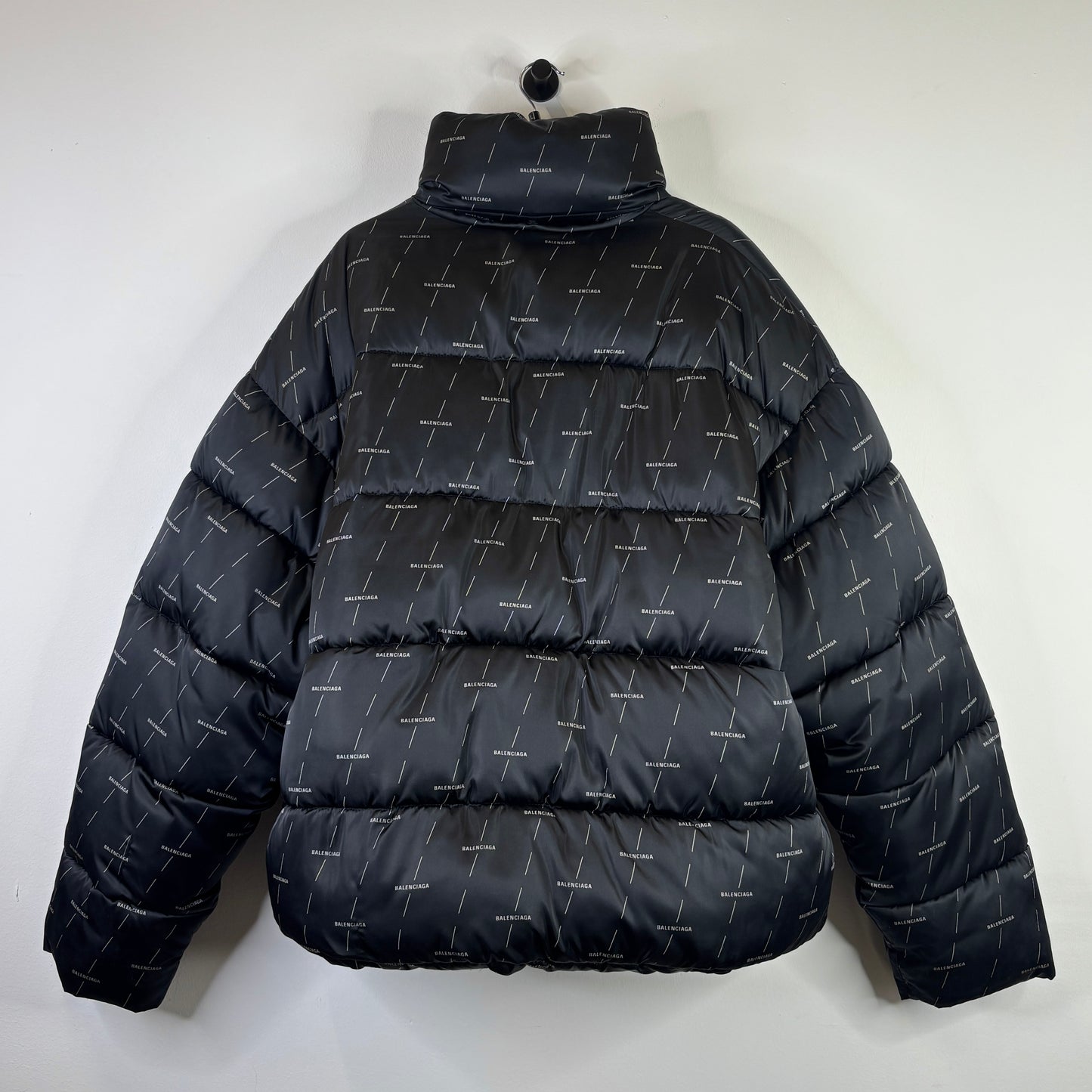 BALENCIAGA ALL OVER LOGO BLACK PUFFER COAT