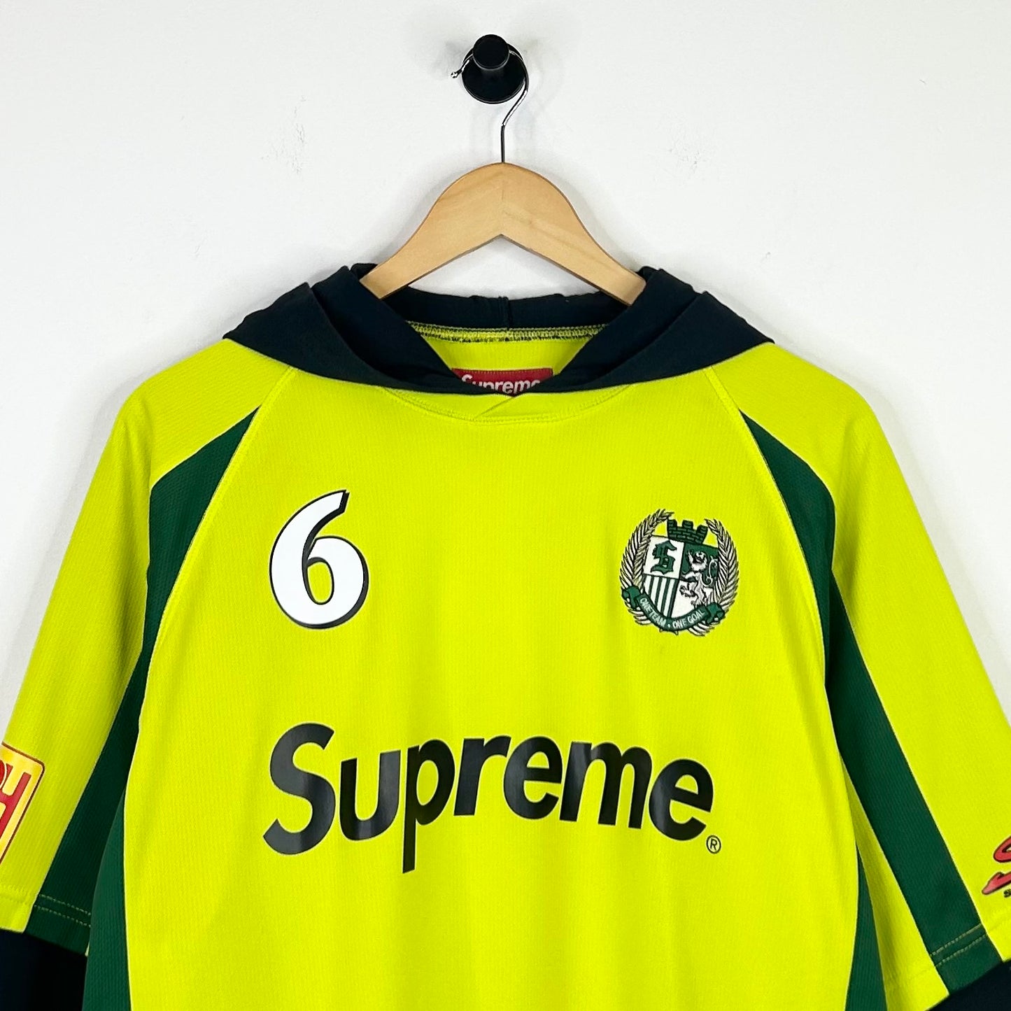 SUPREME BRIGHT GREEN HOODED SOCCER JERSEY