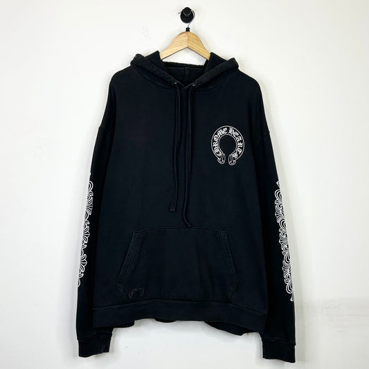 CHROME HEARTS HORSESHOE FLORAL CROSS SLEEVE HOODIE