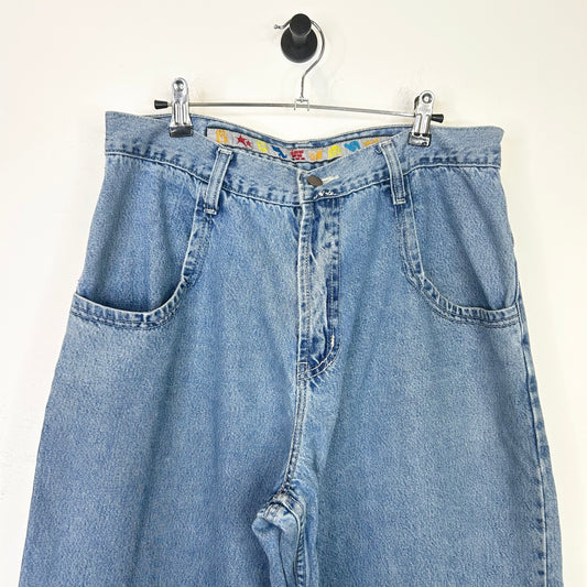 JNCO GREEN TEXT WIDE LEG JEANS