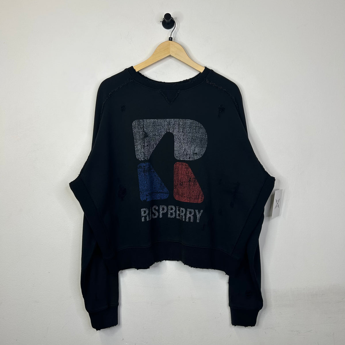 RASPBERRY HILLS RAF BERRY DISTRESSED BLACK CREWNECK