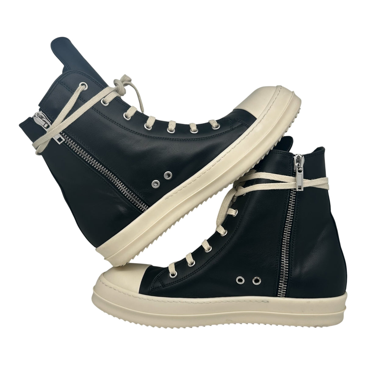PREOWNED RICK OWENS RAMONE HIGH MAINLINE BLACK/MILK