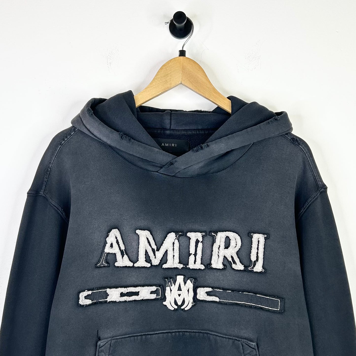 AMIRI DISTRESSED BLACK LOGO HOODIE