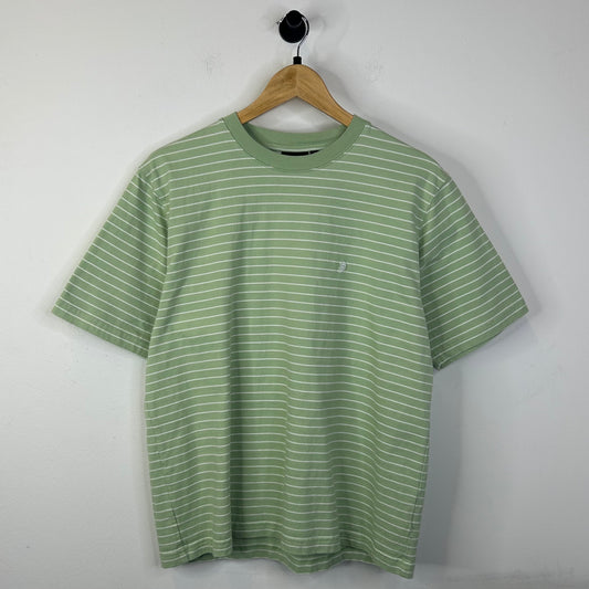 STUSSY WHITE AND GREEN STRIPED TEE