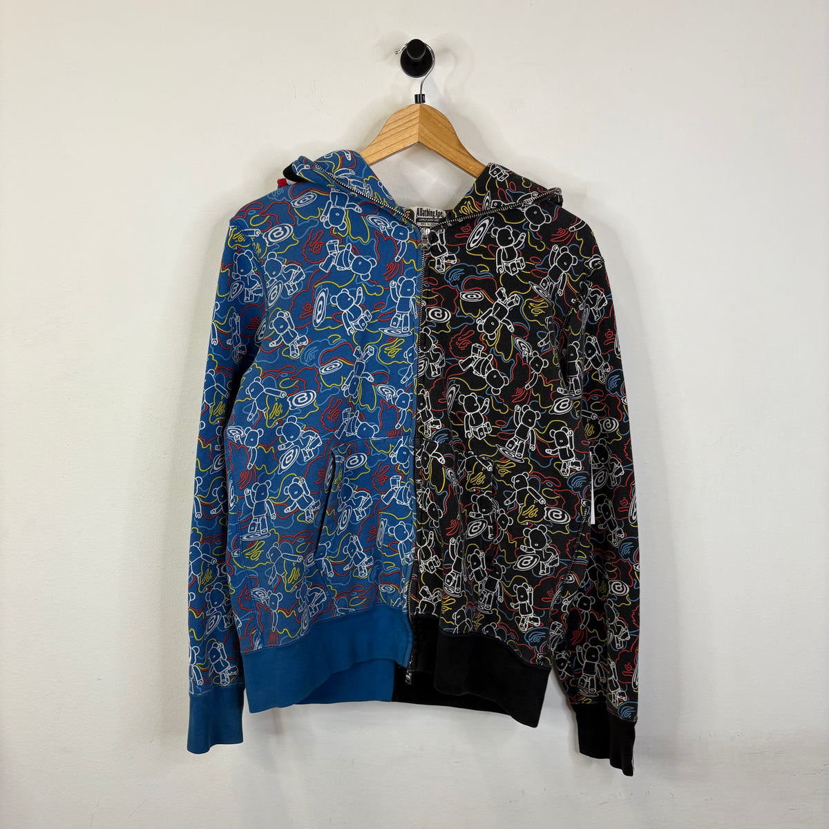 BAPE x MEDICOM TOY BEAR BRICK CAMO BLUE AND BLACK ZIP UP