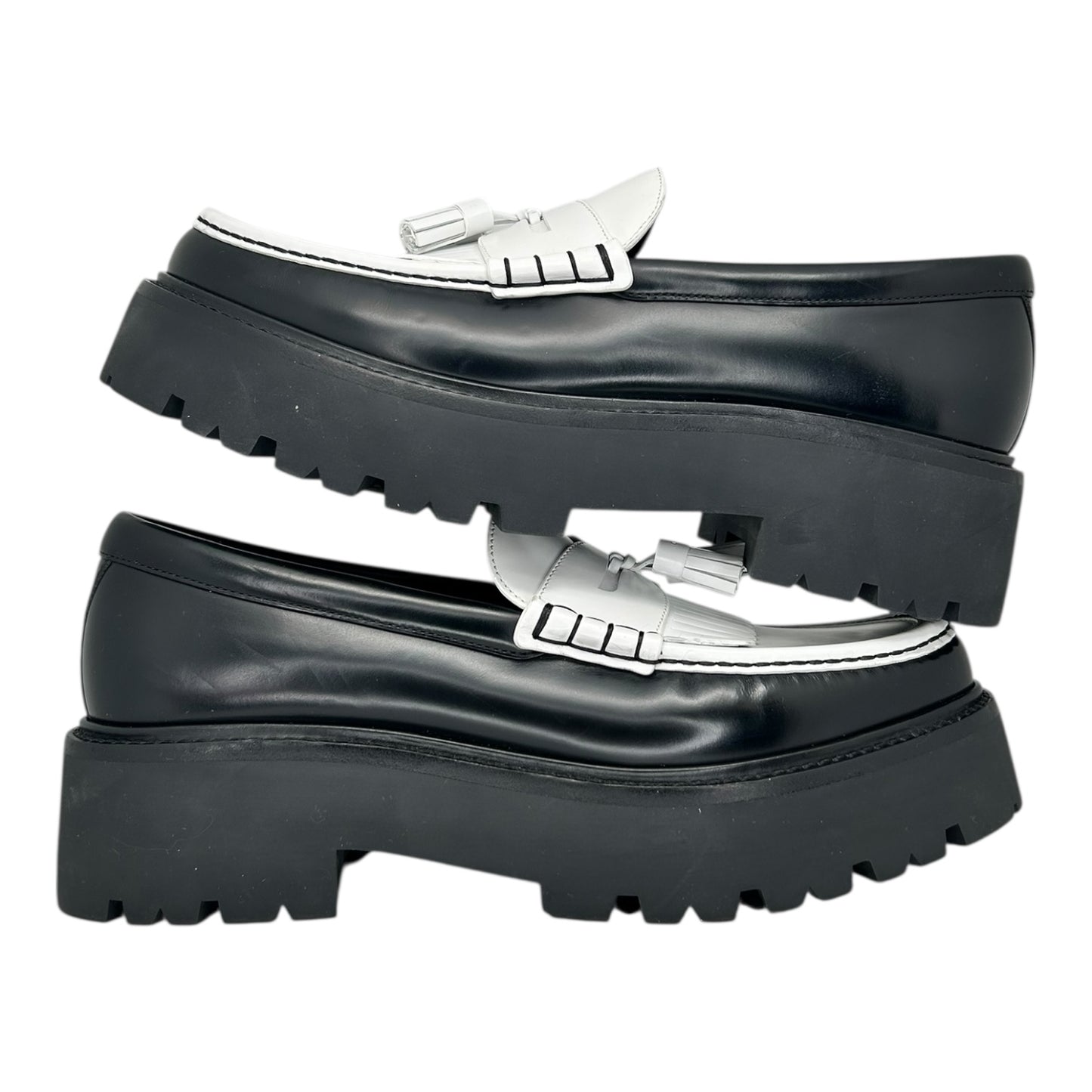 PREOWNED CELINE WHITE BLACK CHUNKY LOAFER