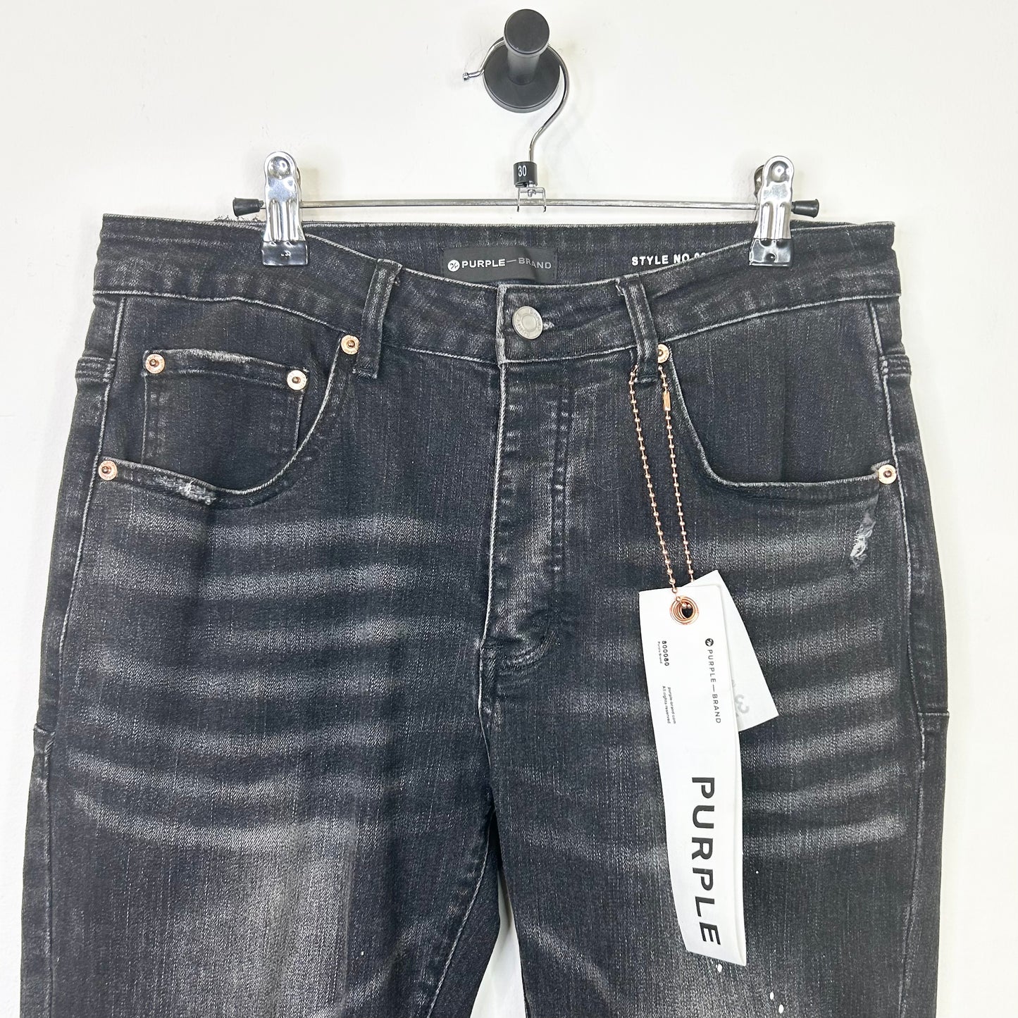 PURPLE SKINNY RIPPED WHITE PAINT SPLATTER BLACK JEANS